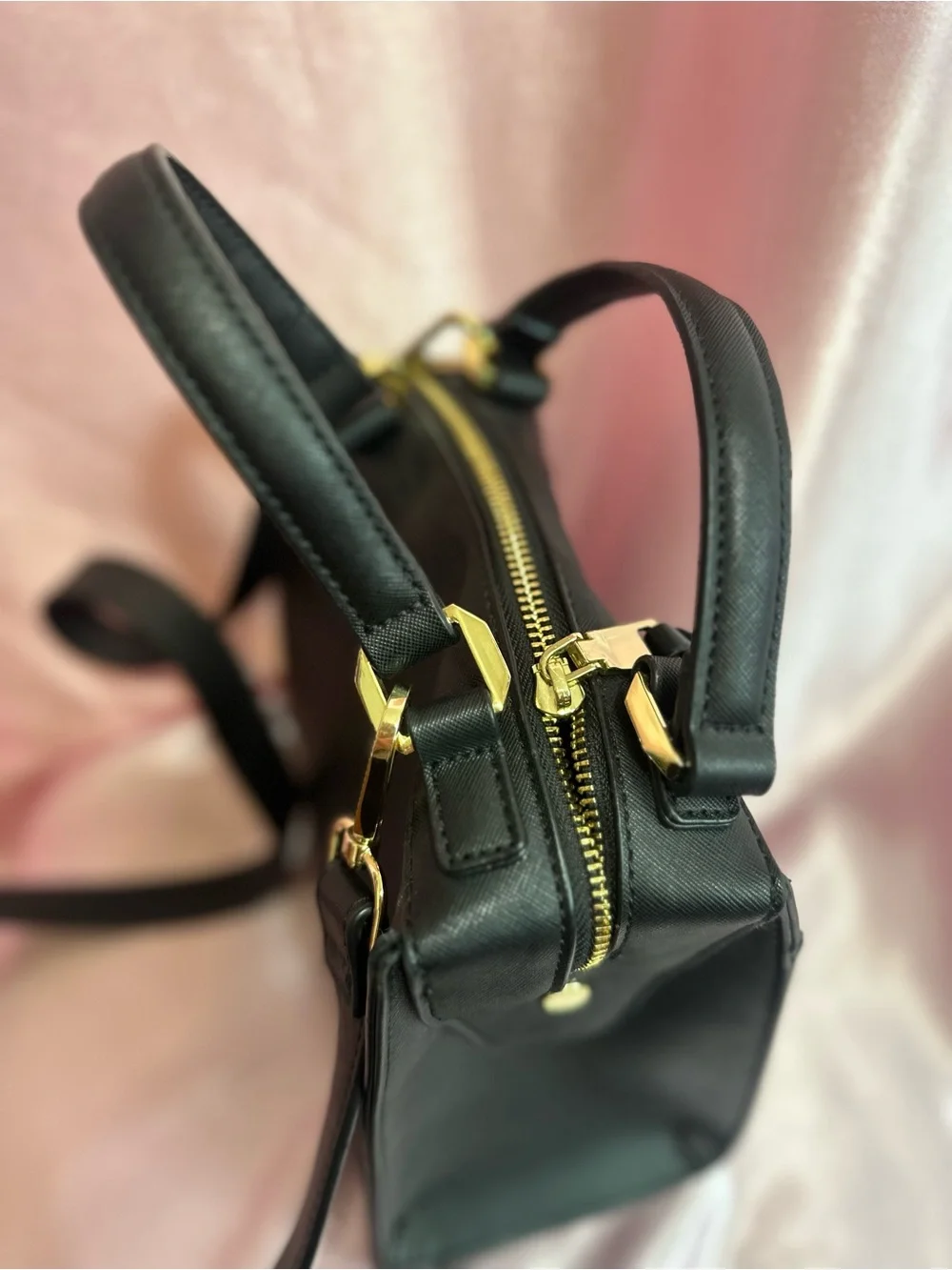 Michael Kors Black Saffiano Top-Handle Satchel with Gold Hardware